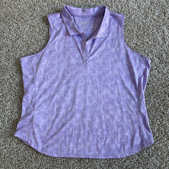 Tommy Bahama Womens XL IslandZone Sleeveless Polo Purple Pineapple Print - Picture 2 of 8
